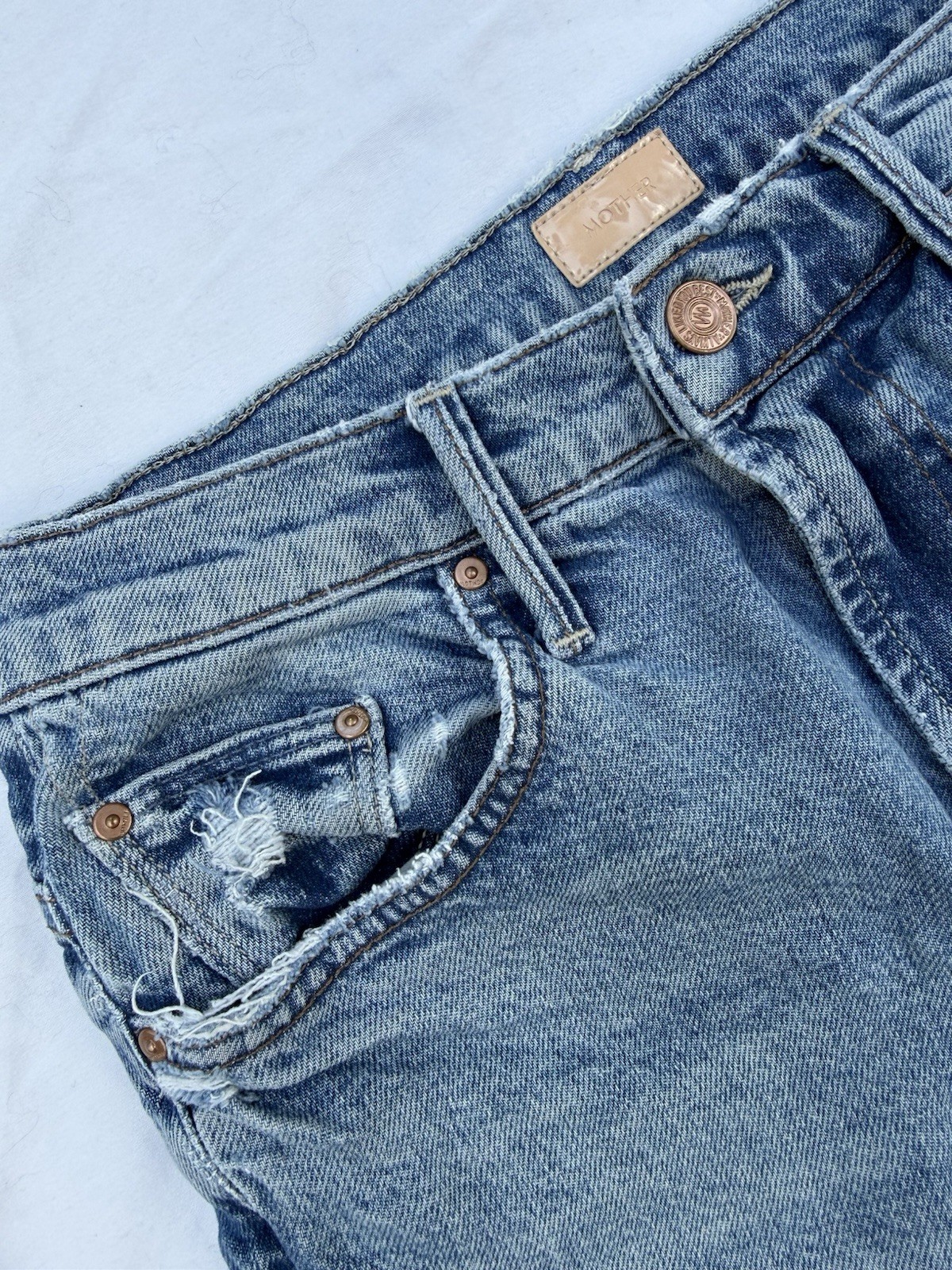 Mother Jeans the Insider Ankle Bloom and Doom Distressed Blue, Size 27