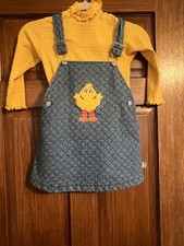 Girl's Vtg SESAME STREET Big Bird Diamond Quilted Lined Overall Dress Size 5T