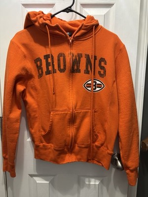 Cleveland Browns NFL Full Zip Hoodie Medium Orange Distressed Graphic Football