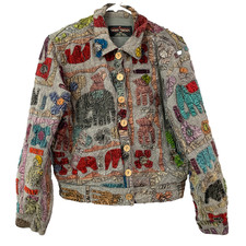 Sacred Threads Animals Patchwork Artsy Festival Rag Gypsy Jacket S/M