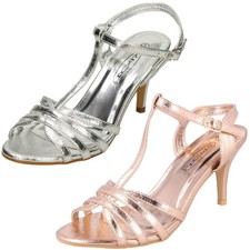 Ladies Spot On High Heel Metallic Sandals *F1R0837*