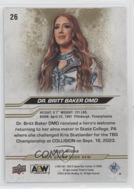 2024 Upper Deck AEW All Elite Wrestling High Gloss /10 Dr DMD Britt Baker #26 - Image 2 of 2