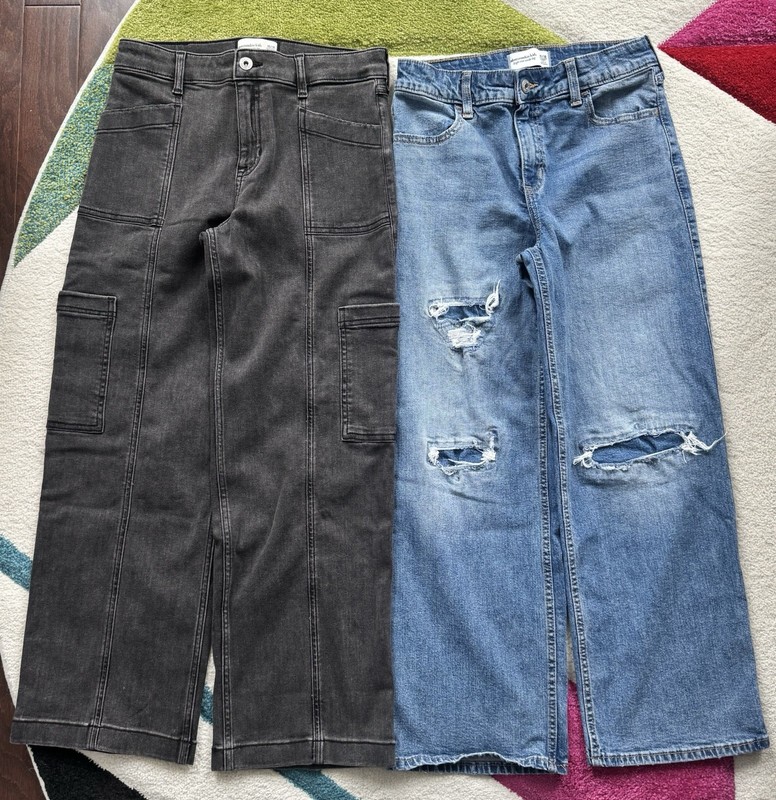 Lot (2) Abercrombie Kids 15/16 Short High Rise Wide Leg Jeans (1 NWOT, 1 LNWOT)