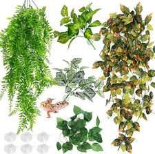 5 Pcs Reptile Plants Terrarium Hanging Fake Plant Leaves Bearded D...