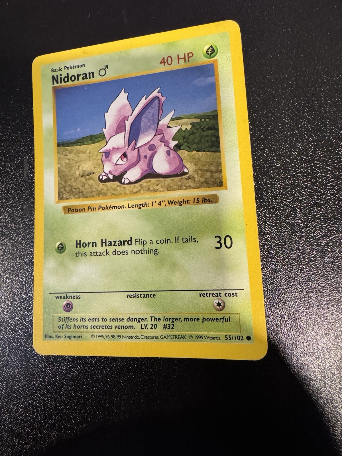 Vintage 1999 Pokemon TCG Base Set Shadowless Common Nidoran Male 55/102 LP