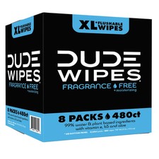 DUDE Wipes Fragrance-Free Moisturizing XL Flushable Adult Wipes 480 Unscented