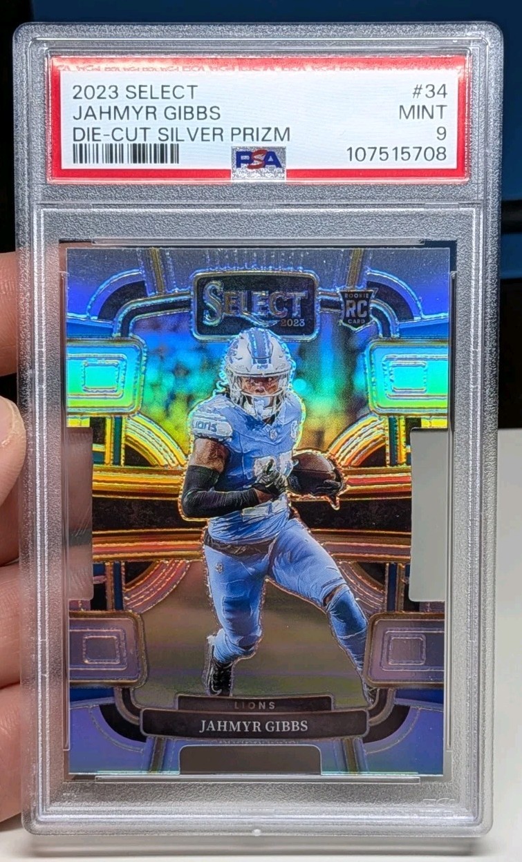 2023 Select Jahmyr Gibbs ROOKIE SILVER PRIZM DIE CUT PSA 9 MINT 34 Detroit Lions