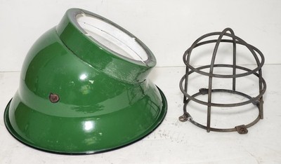 Vintage Industrial Light R & S Co. N.Y. Angled Cage Green Factory Enamel 11'' 