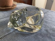 Vintage Indiana Glass Crystal Heavy Solid Sleeping Cat Votive Candle Holder