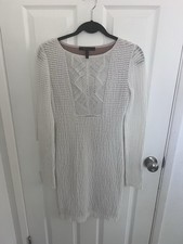 BCBG Max Azria Women's Ivory Textured Dress With long sleeves Size M