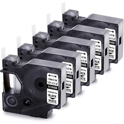 5-Pack Label Tape Replacement for Dymo Rhino Nylon Labels 1/2" Rhino18488