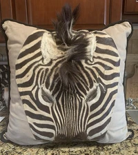 GENUINE Zebra Hide Skin CUSHION / PILLOW Mane 18" x 18" - NEW - SPECTACULAR! #Z9