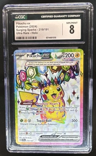 2024 Pokemon Surging Sparks Pikachu Ex #219/191 CGC 8