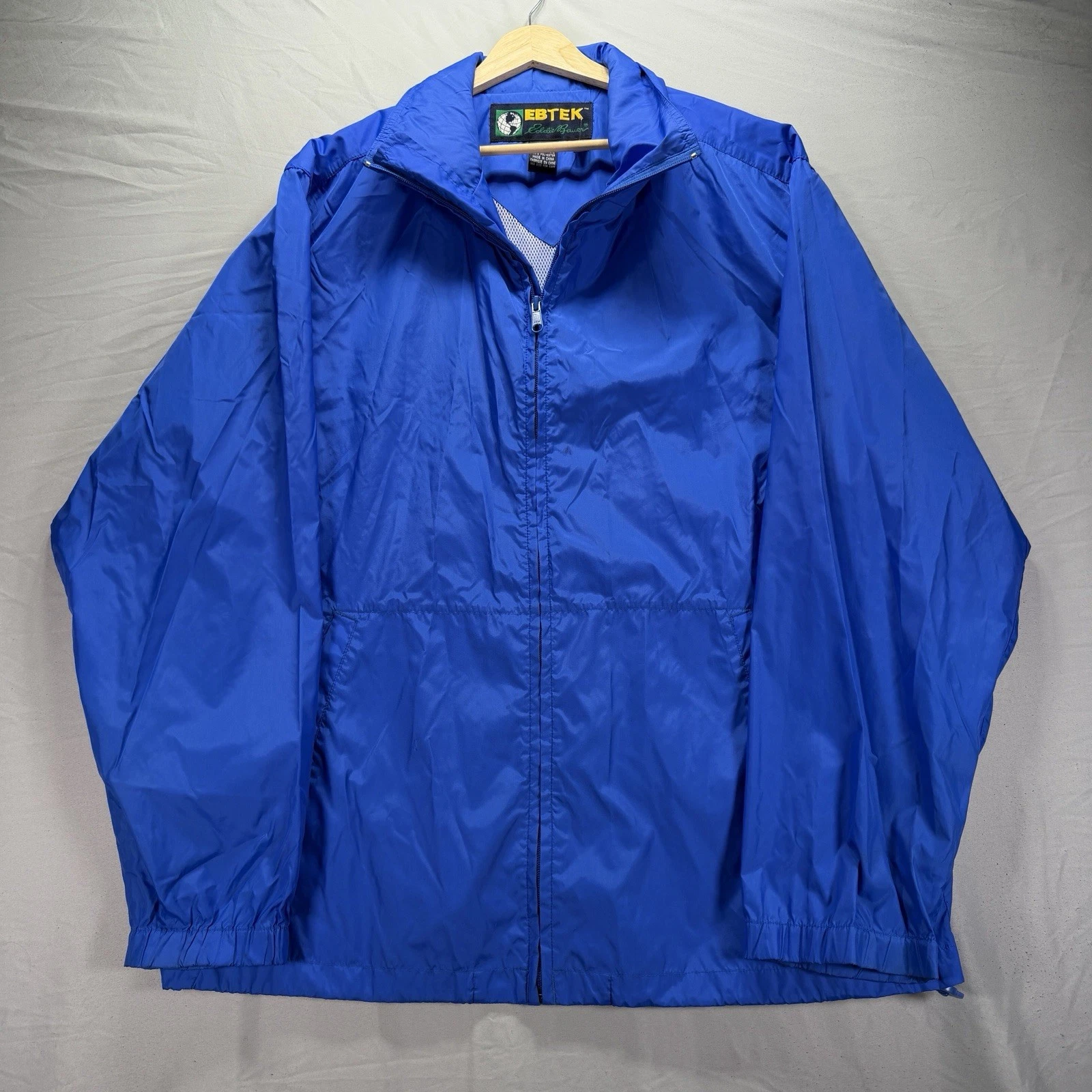 Vintage Eddie Bauer EBTEK Jacket Mens Large Tall LT Blue Windbreaker Lightweight