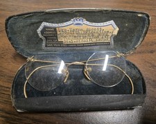 Antique 1920s 1940s Rimless Eyeglasses 12K GF Original Optometrist Case