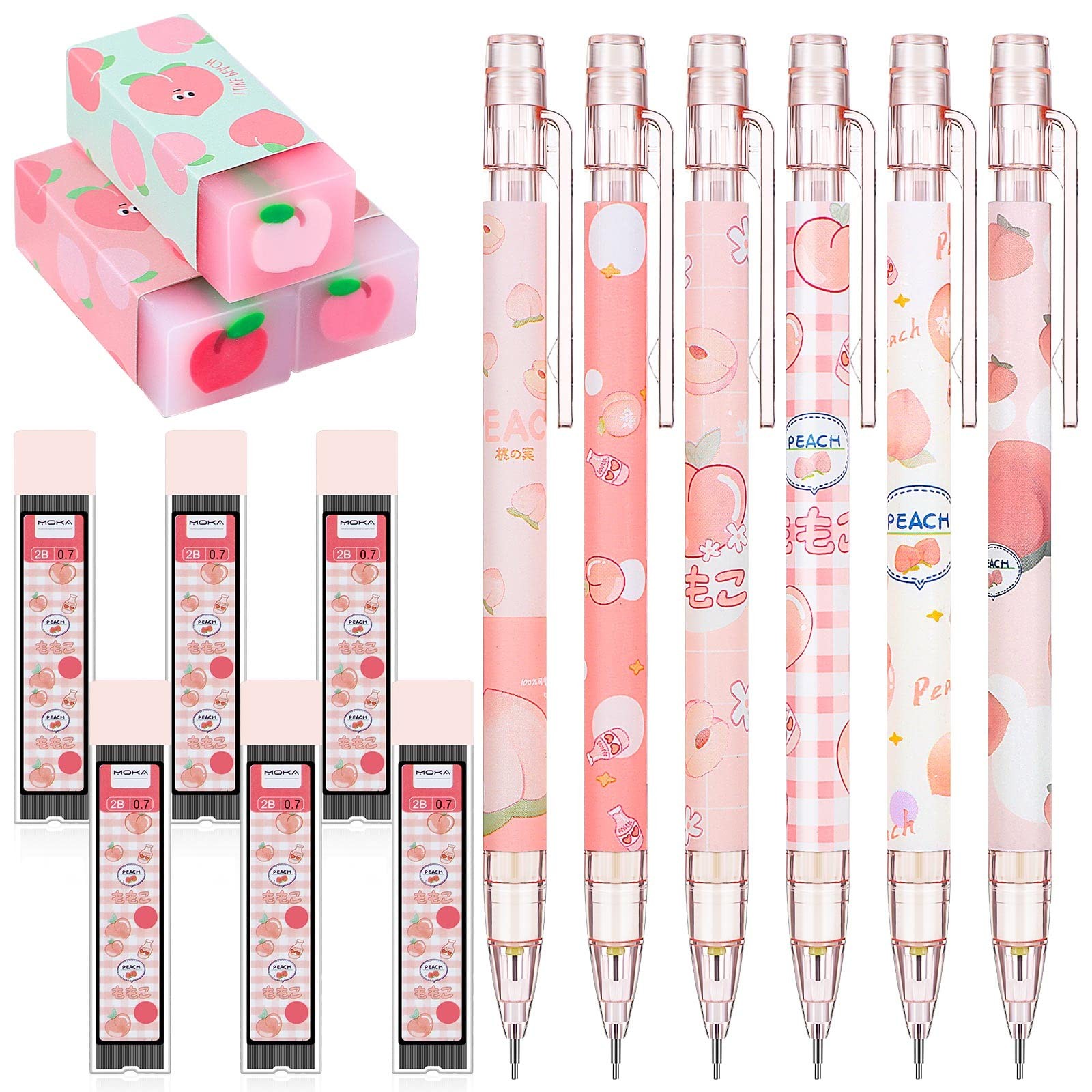 Juego de 15 lápices mecánicos Kawaii pluma regalo primera escuela incluye melocotón mecánico...
