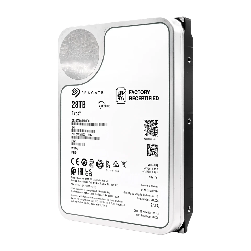 Seagate ST28000NM000C 28TB EXOS LFF 3.5in SATA 6G 7.2K HDD Factory Recertified - Image 3 of 3