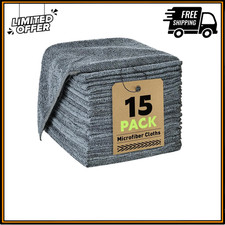Microfiber Cleaning Cloths Bulk-15 Pack, Gray Microfiber Towels for Cars, Ultra
