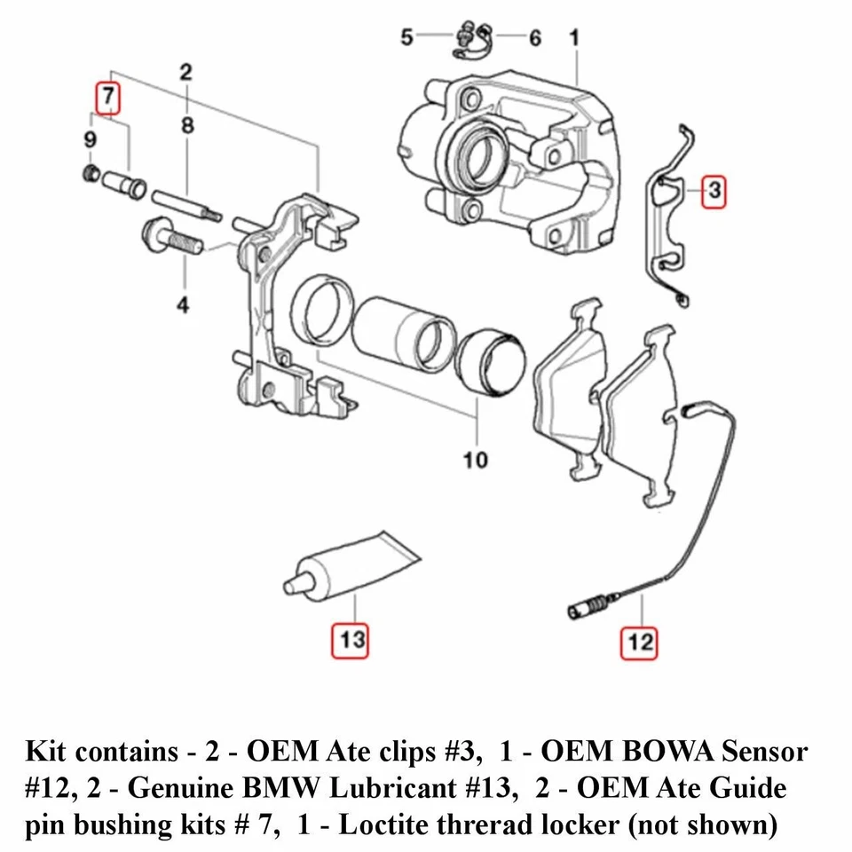 2006-08 BMW Z4 3.0 Si передняя тормозная колодка втулка зажим датчик паста набор OEM Ate Bowa - Изображение 2 из 4