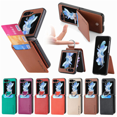 Für Samsung Galaxy Z Flip 3 4 5 6 7 Leder Wallet Cover Hülle mit Ring Etui