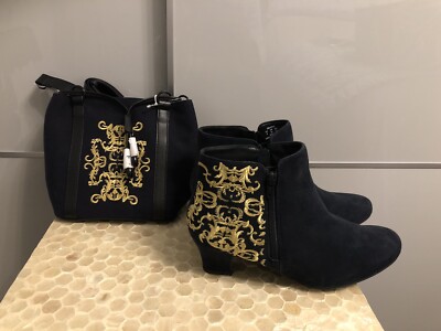 Hotter Delight Ankle Boots Navy Suede Gold Size Standard
