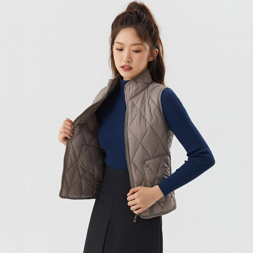 Women Quilted Vest Gilet Stand Collar Padded Waistcoat Winter Warm Student - Picture 12 of 13