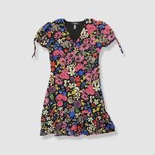 Aqua Kid's Girl's Black Floral Print Tie Sleeve Midi Dress Size M