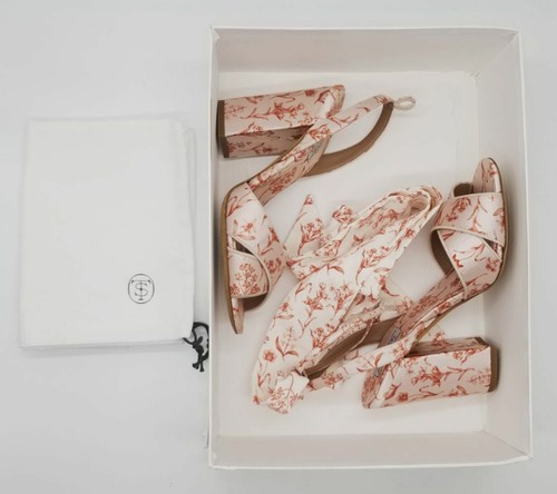 $795 Tabitha Simmons Women Beige Floral Sandals High Heels Shoes EU 37.5 US 7.5 - Picture 2 of 7