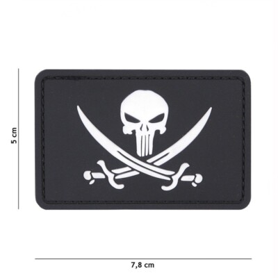 Morale Patch 3D PVC Pirate, Skull Sword, Jolly Roger,  with hook and loop, 11125