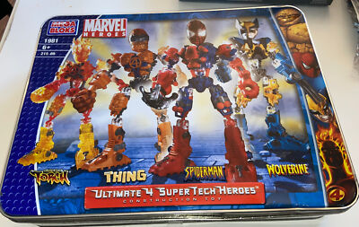 Vintage MARVEL Mega Bloks Ultimate 4 Super Tech Heroes Wolverine Spiderman Thing