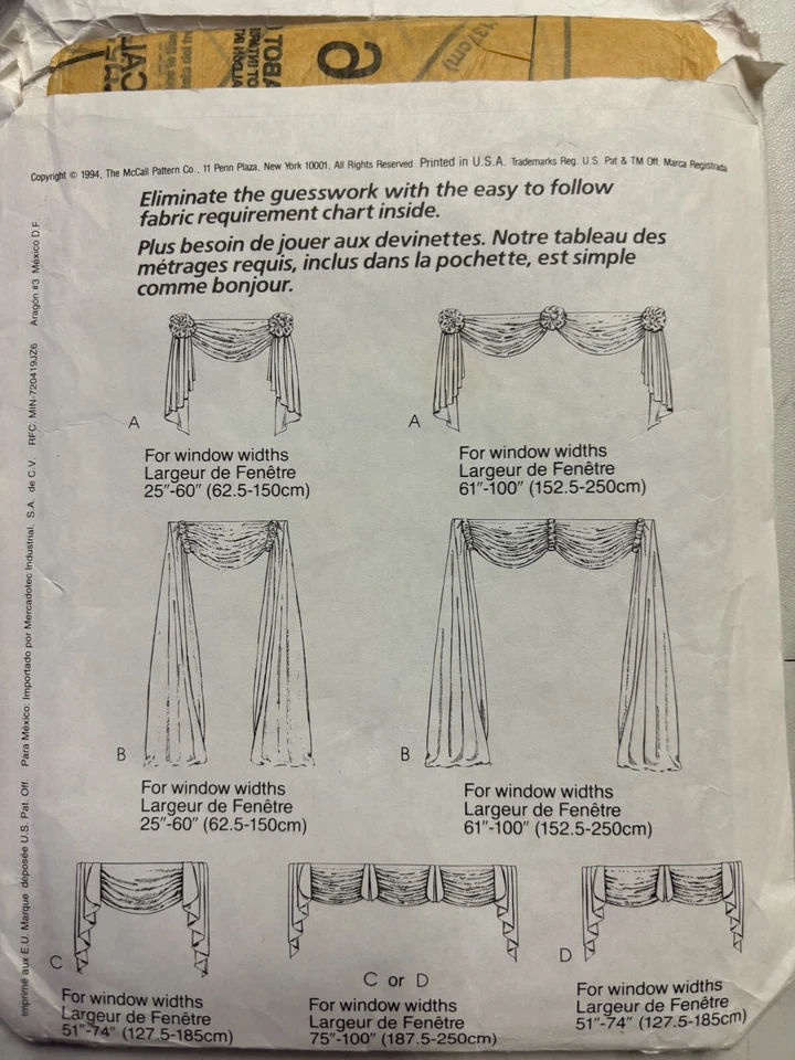 Window Valance Curtains Sewing Pattern  Uncut New McCall's 7052 - Image 2 of 2