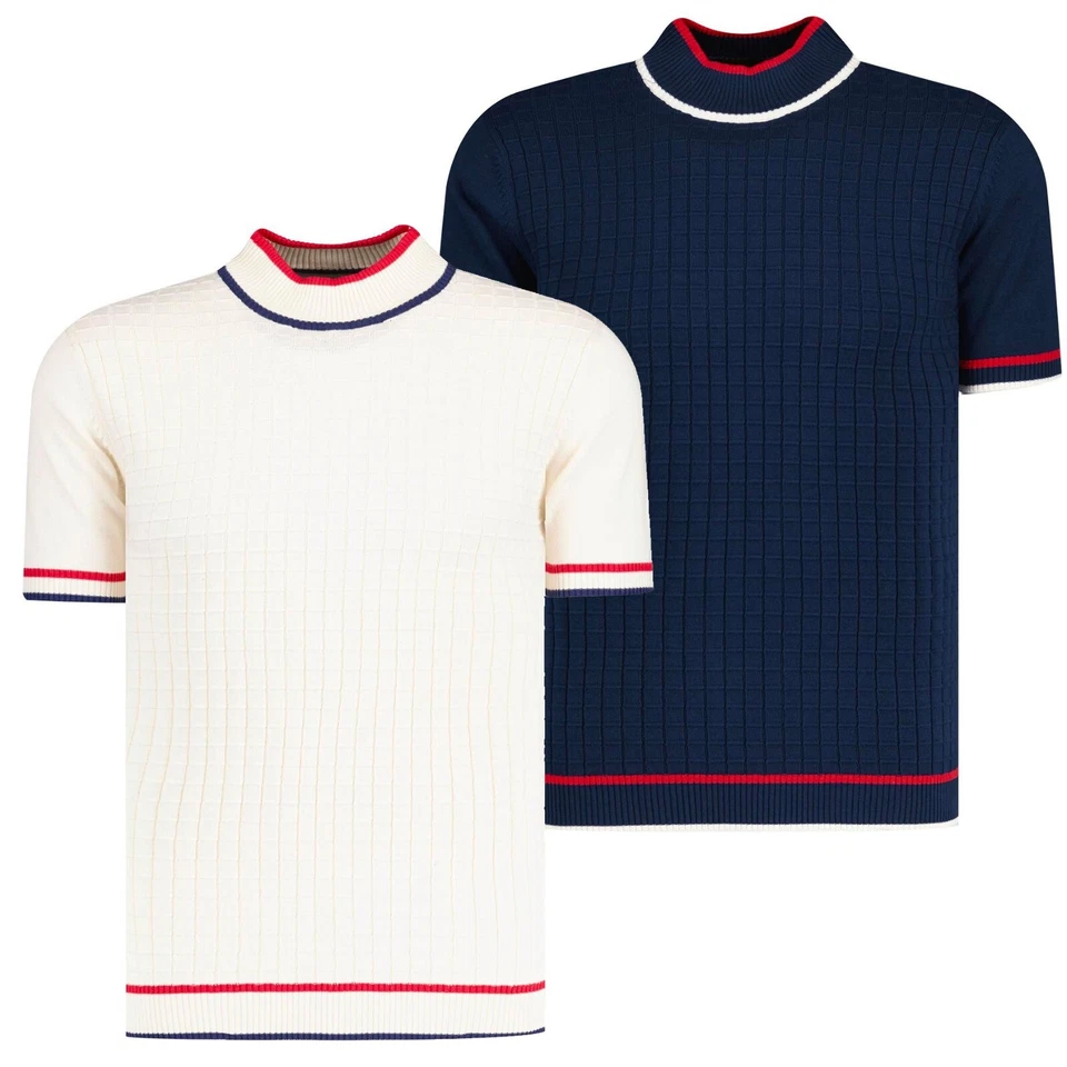 NEW MADCAP MOD 60s TIPPED JACQUARD RETRO Vintage TURTLENECK TOP RIPLEY MC1048