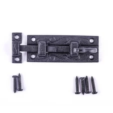 Renovators Supply Door Lock Latch 4" Wrought Iron Black Offset Slide Bolt Latch