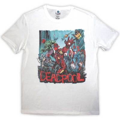 Marvel Comics Deadpool Hero Scene Vintage T-Shirt White New