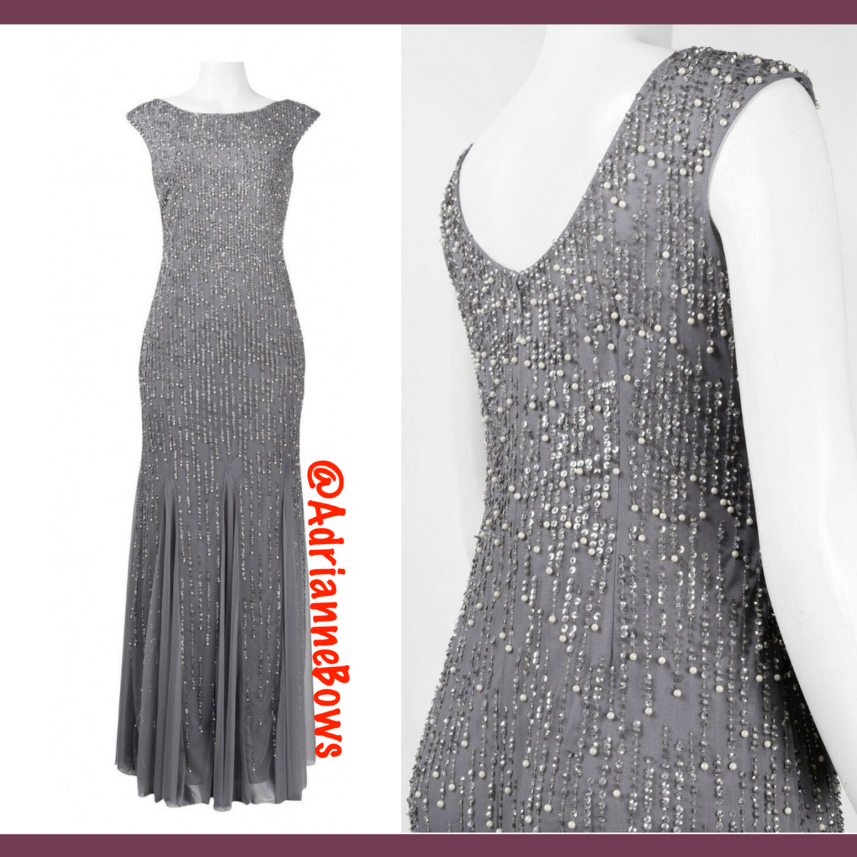 NEW Adrianna Papell Cap Sleeve Beaded Mermaid Gown Pearl