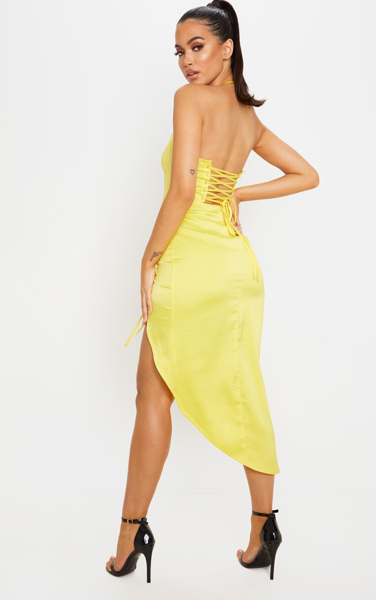 pretty little thing yellow corset dress Green PrettyLittleThing Chiffon Corset Strappy Maxi Dress