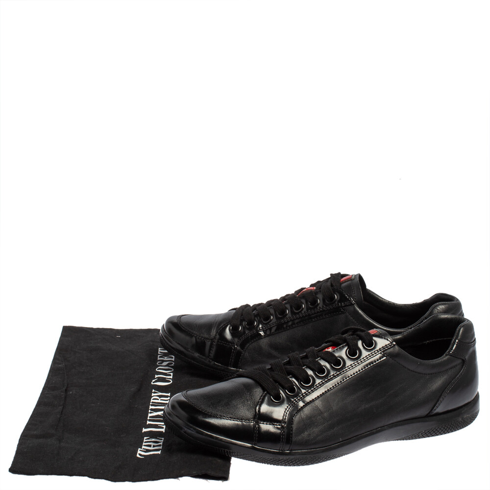 Prada Sport Black Leather And Patent Lace Up Sneakers Size Prada Sport Black Leather And Patent Lace Up Sneakers Size