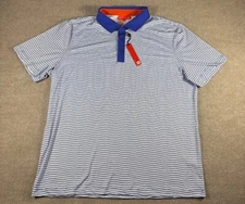 Redvanly Polo Shirt Mens XL White Blue Striped Golf Performance Casual Golfer  