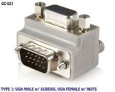 VGA HD15 Male to Female Right Angle Adapter, Type 1