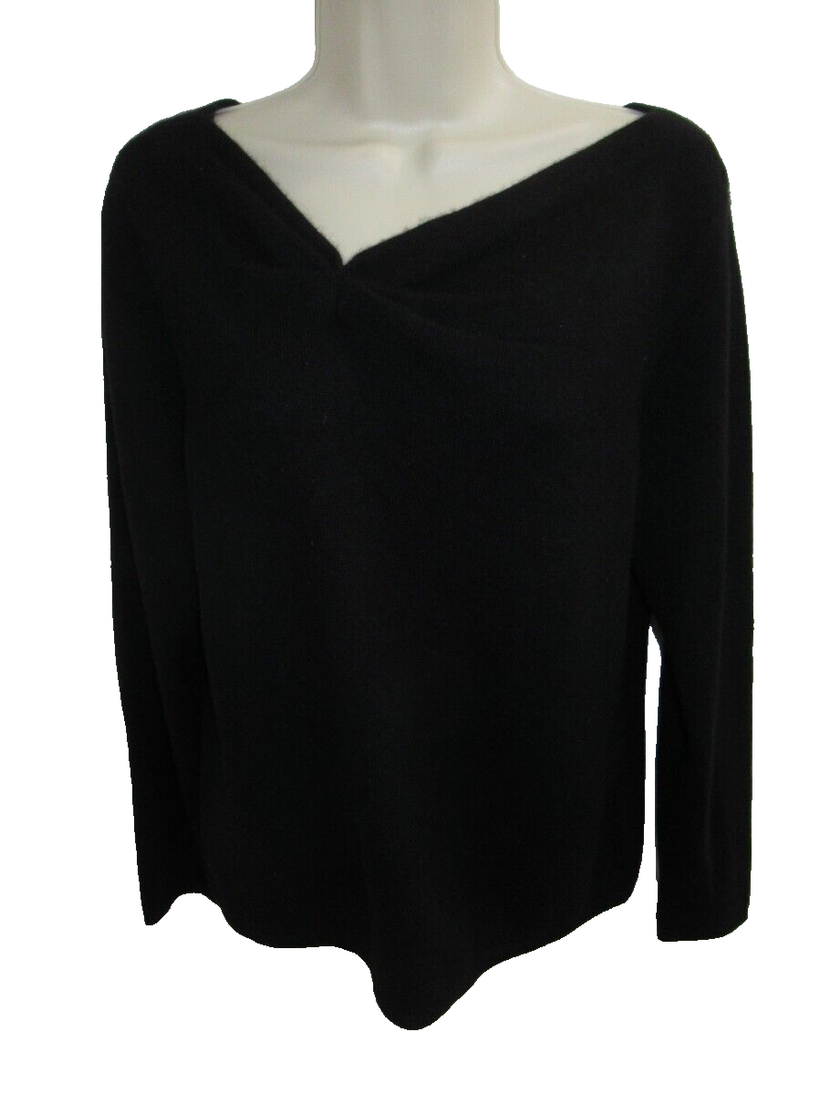 Alfani 100% Cashmere Black Wide Offset V-neck Sweater XL New
