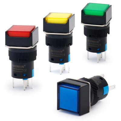 5/8'' 16mm Push Button Switch Momentary Square Cap Led Lamp Red Yellow Blue Green