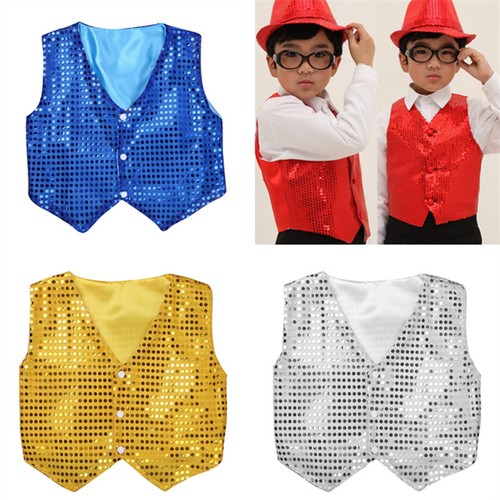 Kinder Jungen Pailletten Weste Top Shirt Hip-Hop Jazz Jacke Karneval Kostüme - 第 3/61 張圖片