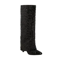 a New Day Womens Abba Sequin Foldover Tall Boots 91636693 Black 9.5M