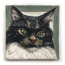 Longhair Cat Ceramic Tile Handmade 3d Pet Portrait Animals Sondra Alexander Art