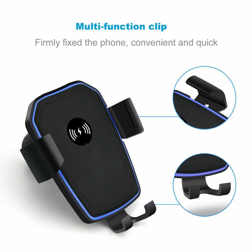 Car Wireless Charger Automatic Clamping Phone Holder Mount For Samsung iPhone - Image 4 of 4