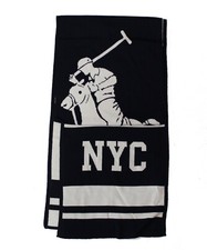 Polo Ralph Lauren Big Pony New York LTD Navy Washable Merino Wool USA Scarf NWT