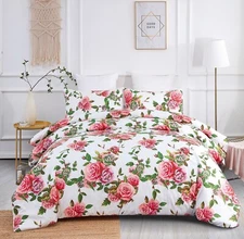 DaDa Bedding Romantic Roses Lovely Spring Pink Floral Duvet Cover Set w/ Pillows