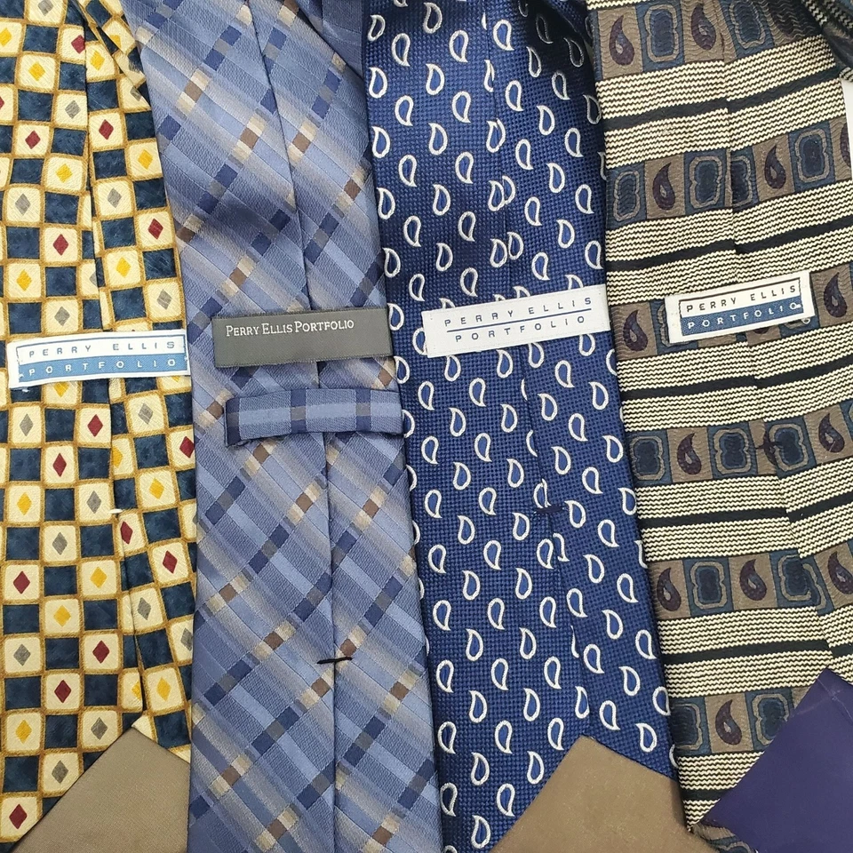 Lote de 4 corbatas anchas de seda estampadas mixtas Perry Ellis Portfolio para hombre Hechas en EE. UU. Foto 2 de 2