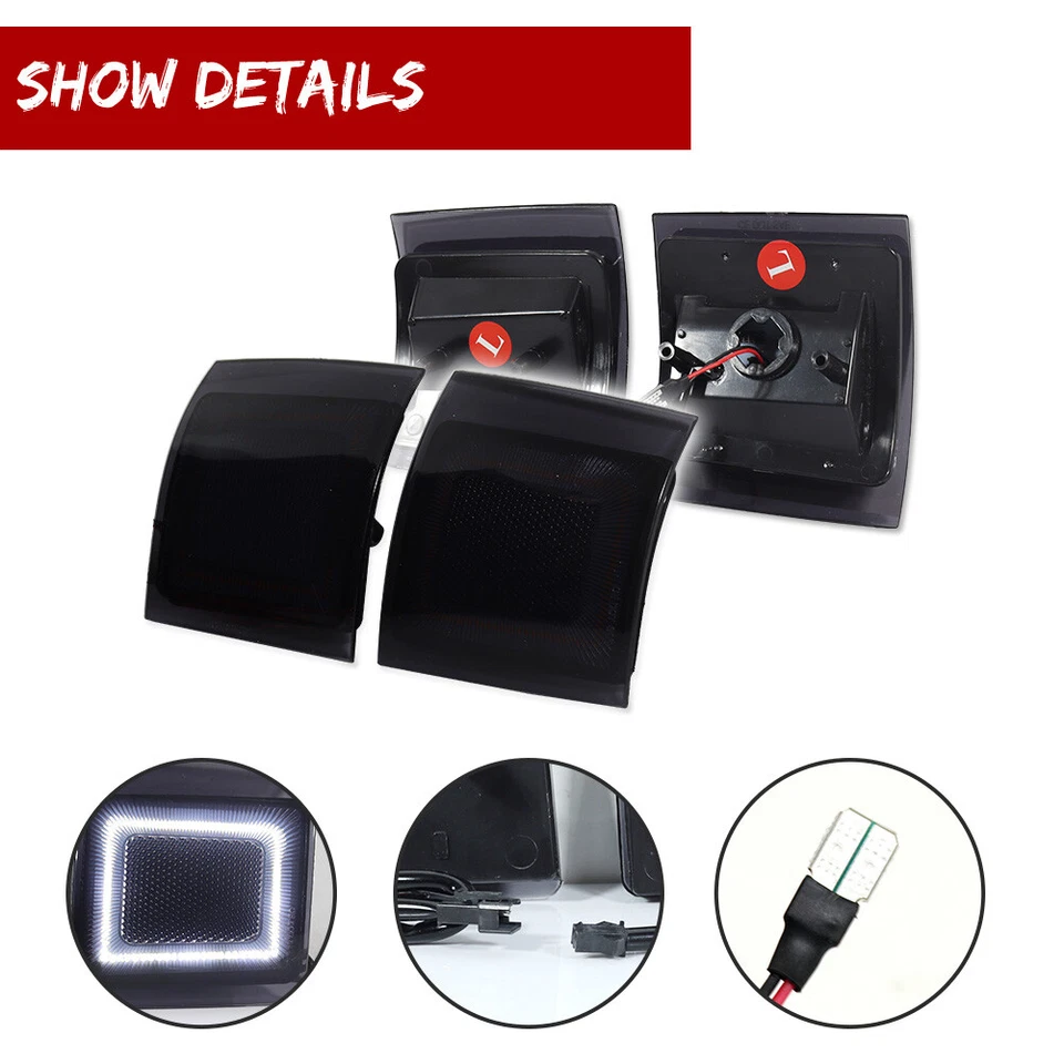 For 1994-1998 Chevy C/K 1500 2500 3500 Smoke White LED Corner Side Marker Lights - Image 3 of 4