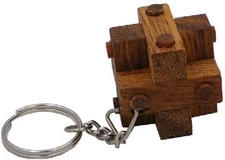 Pins Cube Key Chain - Wooden Puzzle Brainteaser